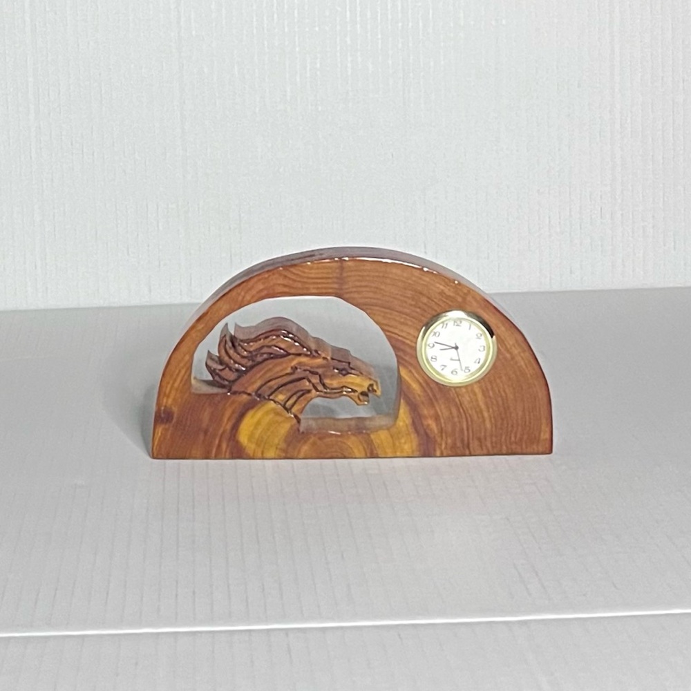 Wood Carved Stallion Desk Clock